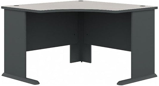 BOWERY HILL 48 Engineered Wood Corner Desk Slate Gray and White Finish Scratch-Resistant Laminate Surface Curved Work Area Built-in Wire Management Transitional Office Desk for Small Spaces
