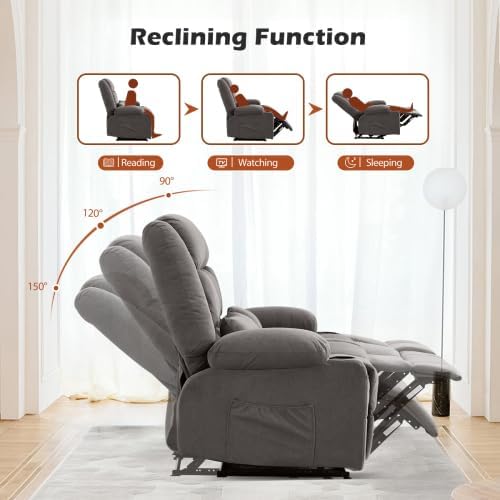 Recliner Loveseat Sofa with Cup Holders 2-Seater Fabric Reclining Couch Manual Recliner Chairs Wall Hugger for Living Room Small Spaces Home Theater RV Love Seats (Gray -2 Seats)