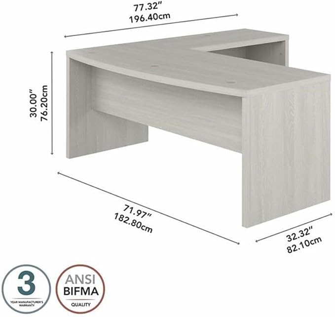 Bush Business Furniture L Shape Desk with Wire Management | Echo Collection Corner Bow Front Table for Home Office with Quick-to-Assemble Hardware | 72Wx77Lx30H