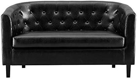 Emma Modern Loveseat Sofa – Faux Leather Love Seat Couch with Plush Cushions Solid Wood Frame Button-Tufted Design Stain-Proof Upholstery Small Loveseat for Bedroom Office &amp Small Spaces