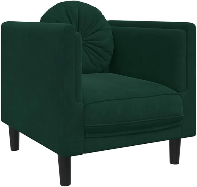 vidaXL Velvet Accent Sofa Chair - Dark Green Living Room Armchair with Cushion and Pillow 28x30.3x27.6 inch Comfort Seating