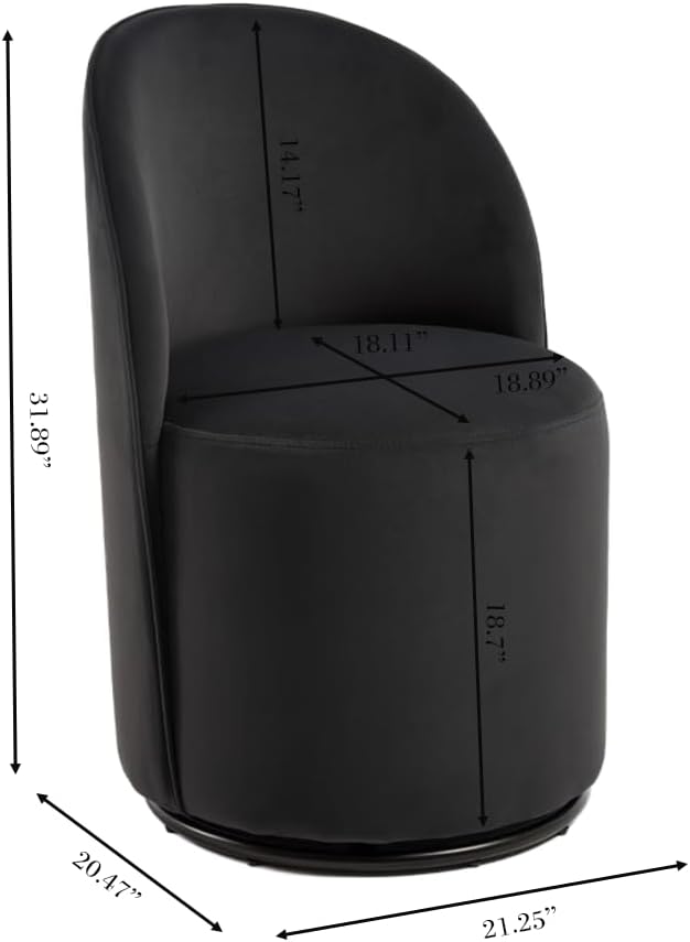 KEIKI Upholstered Swivel Barrel Chair Mid-Century Modern Velvet Accent Armchair for Living Room Bedroom Makeup Vanity 360° Rotating Sofa Chair Dark Gray