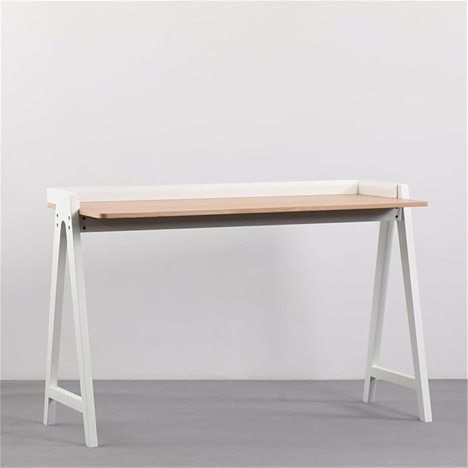 Pemberly Row Mid-Century Contemporary Desk 47.25 W x 21 D x 31.5 H Natural Finish Solid Wood Sawhorse Base Space-Saving Design Modern Home Office Desk Easy Assembly