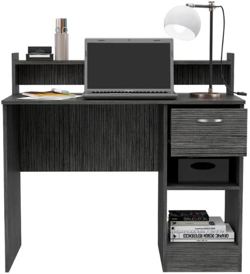 Computer Desk with Floating Hutch 40 Home Office Desk with 2-Shelf &amp 1-Drawer Modern PC Desk Study Writing Table Workstation for Small Spaces Smokey Oak