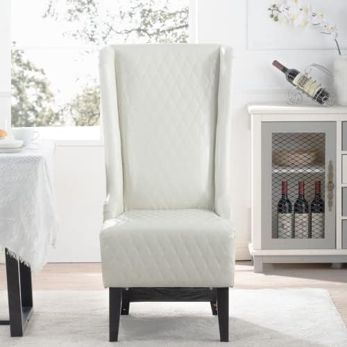 Throne Chair for Living Room Modern High Back Upholstered White Faux Leather Wingback Dining Chairs with Wooden Legs Mysterious Gothic Decor for Home Office Dining Room Table Head Chairs