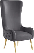 Best Master Furniture Venetian 50 High Back Tufted Velvet Accent Chair Wingback Lounge Armchair with Gold Legs and Upholstered Button Detailing for Living Room Bedroom or Office (Grey)