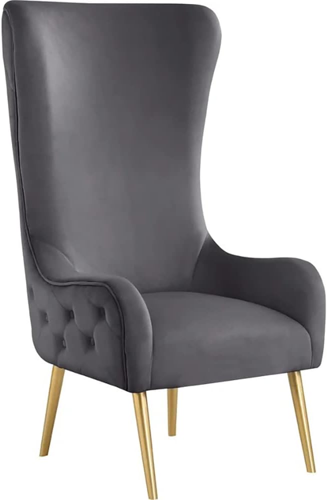 Best Master Furniture Venetian 50 High Back Tufted Velvet Accent Chair Wingback Lounge Armchair with Gold Legs and Upholstered Button Detailing for Living Room Bedroom or Office (Grey)