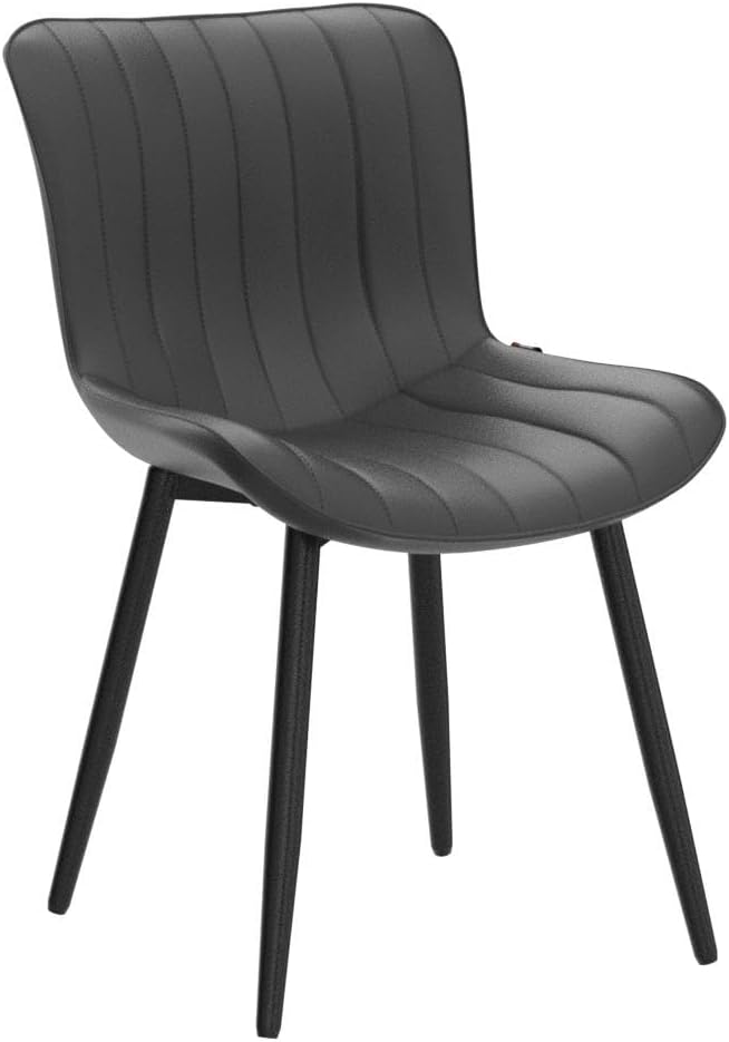 YOUNUOKE Black Dining Chairs Set of 2 Faux Leather Upholstered Kitchen &amp Dining Room Chairs with Back Mid Century Modern Minimalist Accent Chair Armless for Guest Reception Waiting Living Room