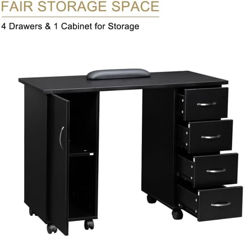 Black Desk with Drawers - Office Desk with Cabinet Drawers Black Desk with Wheels Wooden Office &amp Study Table for Bedroom &amp WorkstationsMobile Home Office Desk 43.3 L x 31.5 H x 17.7 W