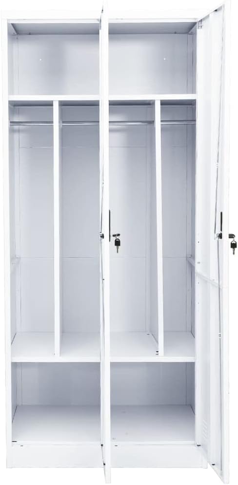Steel Storage Wardrobe Cabinet Locker with Lock Door White Metal Wardrobe Armoire Closet with Hanging Rod for Office Home School EmployeeGymFire Department (Style F) -AA