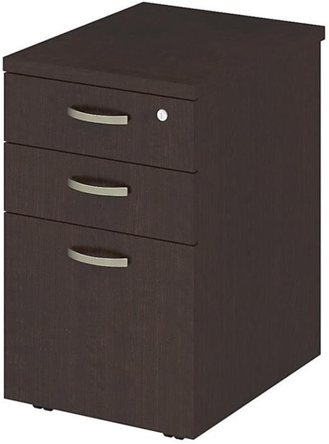 Scranton &amp Co 3 Drawer Mobile File Cabinet 25.37H x 15.98W x 20.08D Laminate MDF Steel Mocha Cherry Finish Lockable Letter/Legal Files Rolling Casters Fits Under Desk Office Storage Solu