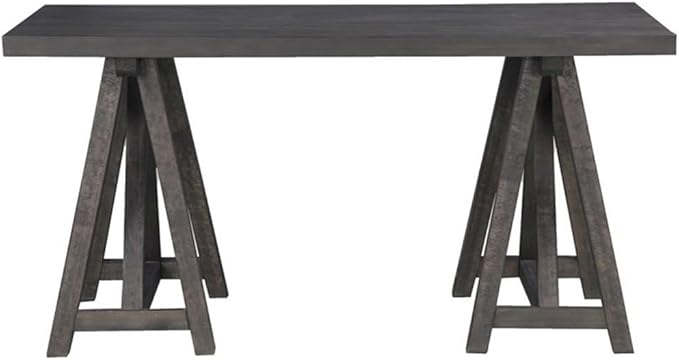 Beaumont Lane Solid Wood Writing Desk 62 in Pine Solids and Veneers Weathered Charcoal Finish Double Pedestal Base Rustic European Style Home Office Desk with Felt-Lined Drawers