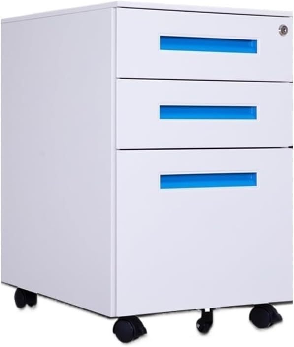 Furniture Color Steel Mobile File Cabinet Under Desk Thick Storage Cabinet Three Drawers with Wheels Printer Stand(Blue)