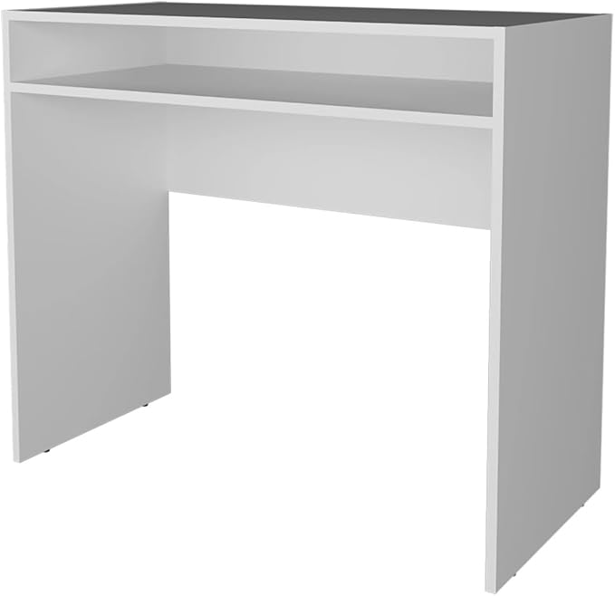 Penau White Desk with Storage Modern Melamine Office Desk Built-in Keyboard Space Ideal for Home Office 40.16 Inchs Wide Durable Minimalist Design