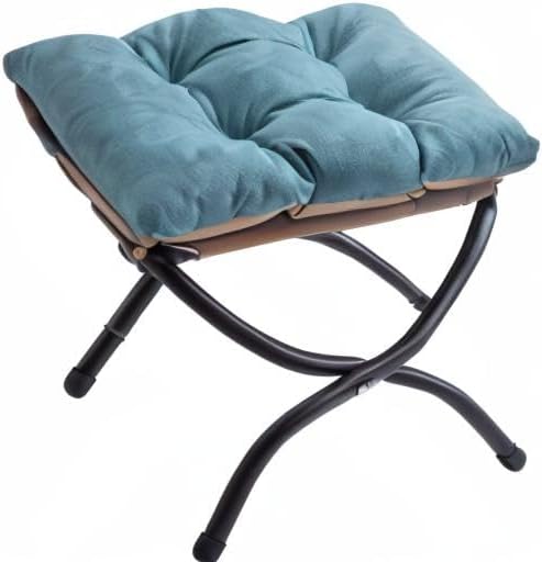 15 Foldable Foot Stool Ottoman with Metal Frame - Washable Blue Upholstered Indoor/Outdoor Footrest for Living Room Bedroom Patio - Space-Saving Compact Design
