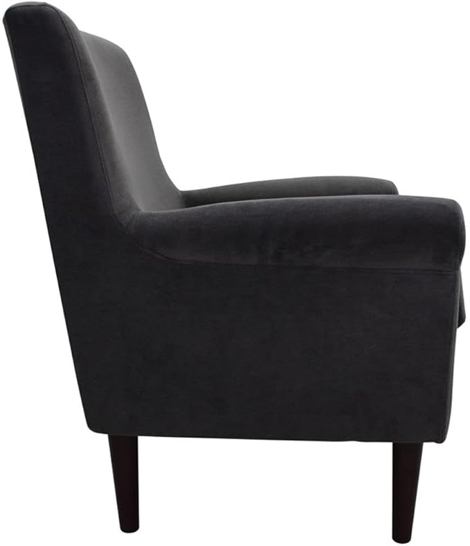 Pemberly Row Rolled Arm Fabric Lounge Chair Dark Gray Upholstery 35 H x 28 W x 30 D Comfortable Accent Chair for Living Room Bedroom or Office Use