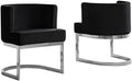 MAKLAINE Velvet Black Accent Chair 24 L x 23 W x 29 H Silver Chrome Base Upholstered Single Chair Minimal Assembly Stylish Modern Accent Piece for Living Room or Bedroom