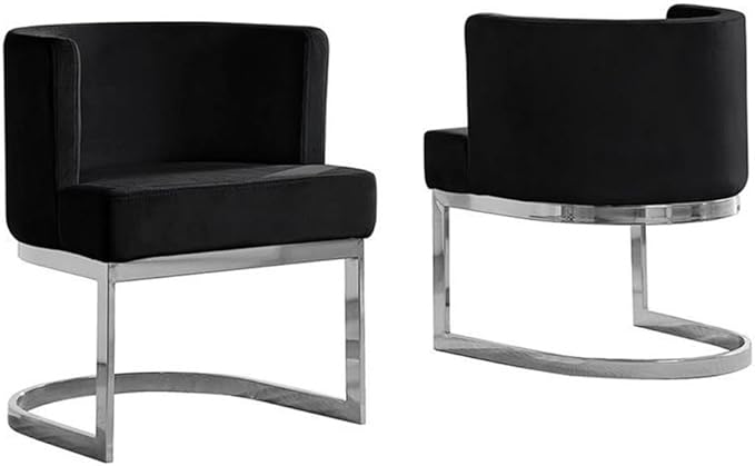 MAKLAINE Velvet Black Accent Chair 24 L x 23 W x 29 H Silver Chrome Base Upholstered Single Chair Minimal Assembly Stylish Modern Accent Piece for Living Room or Bedroom