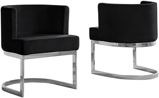 MAKLAINE Velvet Black Accent Chair 24 L x 23 W x 29 H Silver Chrome Base Upholstered Single Chair Minimal Assembly Stylish Modern Accent Piece for Living Room or Bedroom