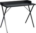 Pemberly Row Modern Black Wood Writing Desk 39.4 in x 18.9 in Metal Frame Sleek Finish Compact Design Spacious Desktop for Home Office Study or Computer Use