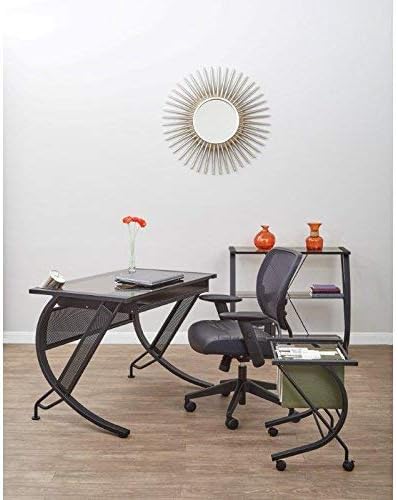 OSP Home Furnishings Horizon Computer Desk with Pull-Out Keyboard Tray Tempered Glass Top and Steel Frame Black