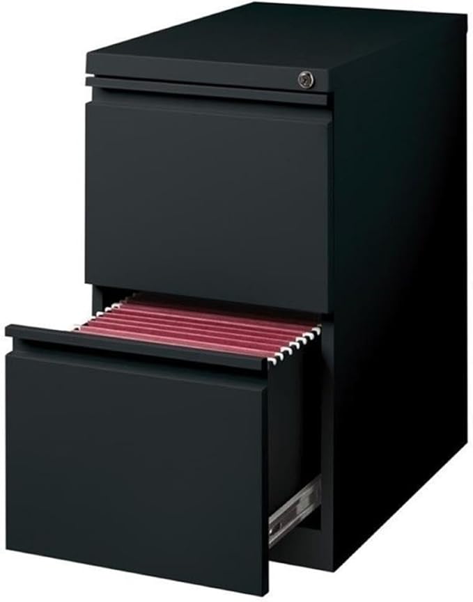 BOWERY HILL 20 2-Drawer Metal Mobile Filing Cabinet Black Finish 27.75 H x 15 W x 19.88 D Commercial Grade with Lock Hidden Casters Full Extension Drawers for Office Workspace
