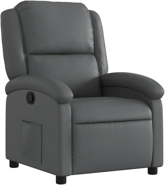vidaXL Modern Recliner Chair in Gray Faux Leather with Adjustable Footrests and Side Pocket for Living Room Bedroom Office Use Chairs Reclining Armchair Elderly TV Sofa Push