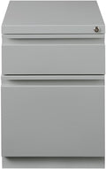 Pemberly Row Mobile Pedestal File Cabinet 20 D Steel Construction 2-Drawer Box/File Full-Width Pulls Hidden Casters Lockable Silver Finish Commercial Grade Filing Cabinet for Office Use