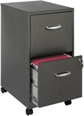 Pemberly Row 2-Drawer Mobile Metal Filing Cabinet Gray Finish 26.7 H X 14.25 W X 18 D Lockable Letter-Size Storage Smooth Glide Suspension Easy Roll Casters for Home or Office Use