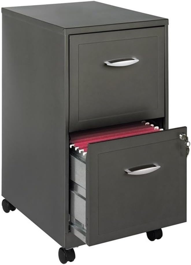 Pemberly Row 2-Drawer Mobile Metal Filing Cabinet Gray Finish 26.7 H X 14.25 W X 18 D Lockable Letter-Size Storage Smooth Glide Suspension Easy Roll Casters for Home or Office Use