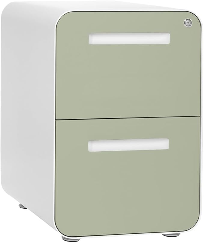 Laura Davidson Furniture Stockpile 2 Drawer Mobile File Cabinet with Lock - Under Desk Metal Filing Cabinet Legal/Letter File Folders Wheels and Stationary Feet Pre-Assembled Sage Green