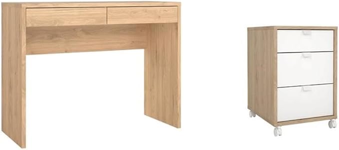 Pemberly Row Set of 2 Home Office Writing Desk and 3-Drawers Mobile Cabinet