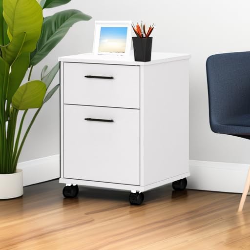 Bush Furniture Key West Rolling File CabinetFile Cart for Home Office in Pure White Oak2 Drawer File Cabinet on Wheels
