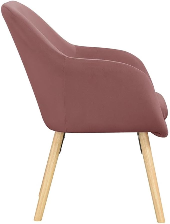 Pemberly Row Contemporary Accent Chair Pink Velvet Fabric Solid Red Oak Legs Detachable Foam Cushion 25.25 x 26.75 x 33.5 in Stylish Living Room or Office Seating