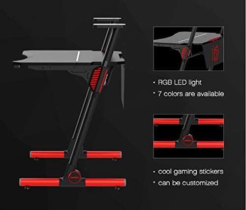 Jeremywell 47 Gaming Computer Desk with Z-Shape Design - Large Surface Space - 2 Smart Display Platforms for Speakers or Figures - Multifunctional E-Sports Home Office - Adjustable Ergonomic Design