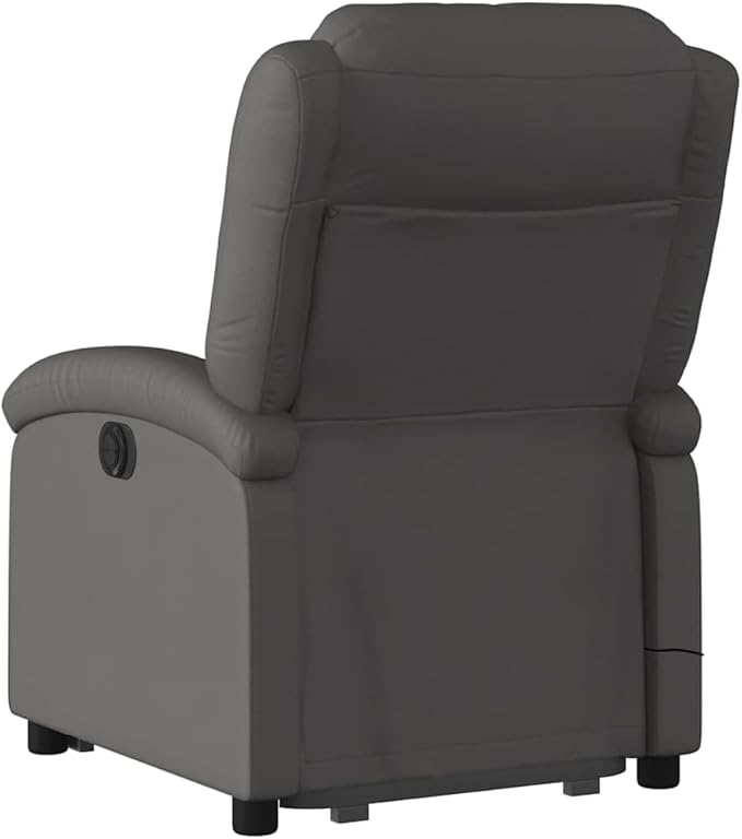 vidaXL Gray Real Leather Power Lift Massage Recliner - Electric Motor Stand-Up Armchair Manual Tilt Vibration Massage Foam Padded