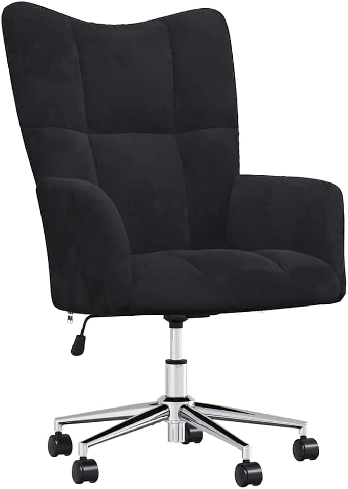 vidaXL Relaxing Chair – Black Velvet Adjustable Height 360-Degree Swivel Rolling Castors Sturdy Steel Frame - for Office Living Room Lounge Area