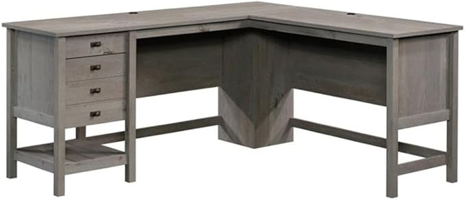 Pemberly Row L-Shaped Farmhouse Computer Desk 65.12 W x 58.66 D Engineered Wood Mystic Oak Finish 2 Drawers with Storage Cord Management Home Office Desk for Work or Study