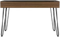 Atlin Designs Modern Wood Desk 47.2 W x 19.6 D Glass Top Mahogany Finish Abstract Steel Legs Industrial Style Spacious Drawer Home Office Desk for Small Spaces or Versatile Use