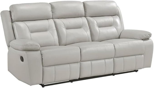 Lexicon Laconia Leather Double Reclining Sofa in Silver
