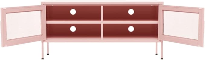vidaXL Industrial Style TV Stand in Pink Steel Adjustable Height Cable Management System 41.3x13.8x19.7 2 Doors and 1 Shelf Maximum Loading 220.5lb
