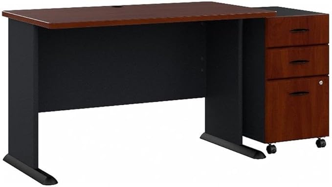 Bush Business Furniture Series A 48W Desk with Mobile File Cabinet in Hansen Cherry and Galaxy