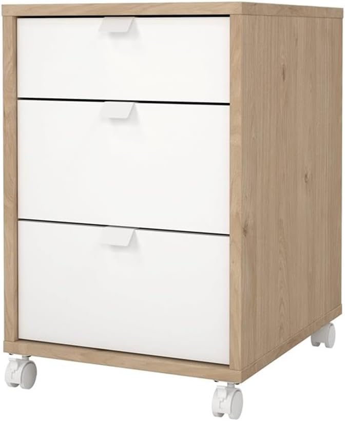Pemberly Row Set of 2 Home Office Writing Desk and 3-Drawers Mobile Cabinet