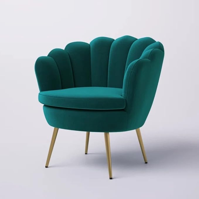 Modern Style 30'' Wide Teal Lounge Chair Living Room Barrel Chair Arched Vertical Channel-Tufted Back Accent Chair| High-Density Foam Filling Metal &amp Wood FrameSmooth Circular Seat &amp Metal