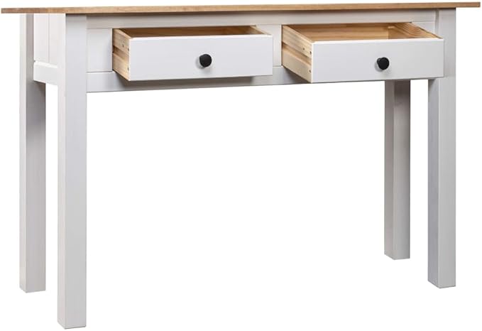 Wooden Writing Computer Desk with 2 Drawers Home Office Desk Writing Study Table for Bedroom Console Table for Living Room White 43.3x15.7x28.3(G)