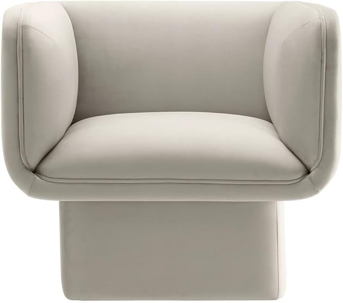 Pemberly Row Modern Velvet Accent Chair Almond Finish Dense Foam Padding Fixed Seat and Back Cushion Sturdy Wood Frame Detailed French Piping Living Room or Bedroom Upholstered Chair