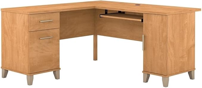 Bush Furniture 60-inch L Shaped Desk with Storage Spacious Corner Computer Table for Home Office Somerset Collection Maple Cross