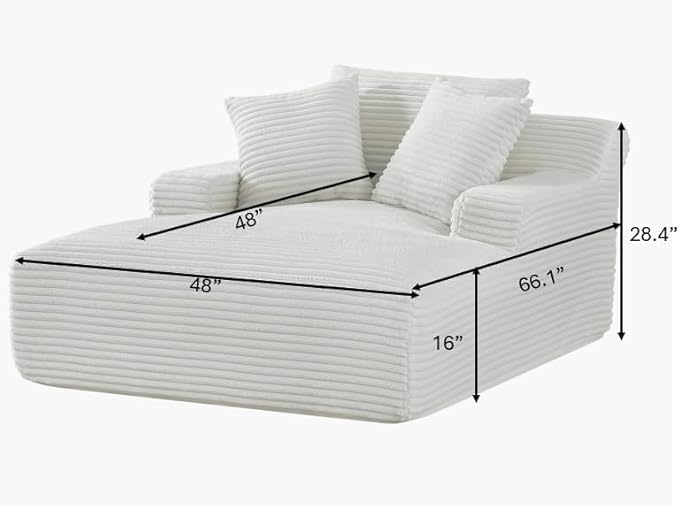 Container Furniture Chamden Oversized Chaise Lounge Chair Modern Corduroy Sofa Bed with Full Foam Cushioning Cozy Convertible Sleeper for Living Room or Bedroom Ivory