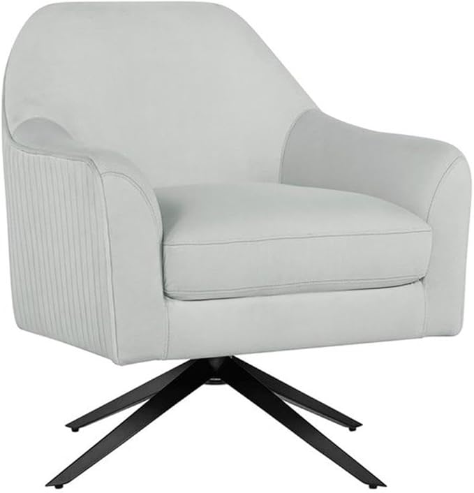 Pemberly Row Modern Swivel Chair Light Gray Fabric Upholstery Channel Tufted 360 Degree Swivel Base High Density Foam Cushion Solid Wood Frame Accent Chair for Living Room or Home Office Use
