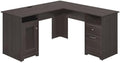 BOWERY HILL L-Shaped Corner Desk 60 Laminate and Wood Heather Gray Finish Fluted Glass Door USB Hub File and Box Drawers Home Office Workstation for Organized Storage